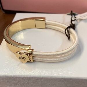 Juicy Couture Pam Gela B-Heart Elastic Adjustable Hair Tie Bracelet White & Gold
